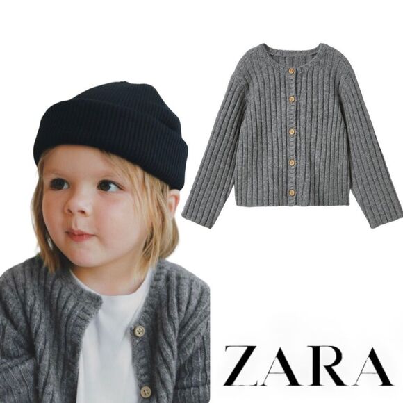 ZARA Kids | Gray | RIBBED KNIT CARDIGAN - Picture 1 of 4